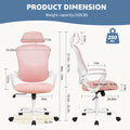 Mesh Rolling Work Chairs With Wheels And Adjustable Headrests, Comfortable Lumbar Support, Comfy Armrest For Home, Bedroom, Study,Pink Pink Abs