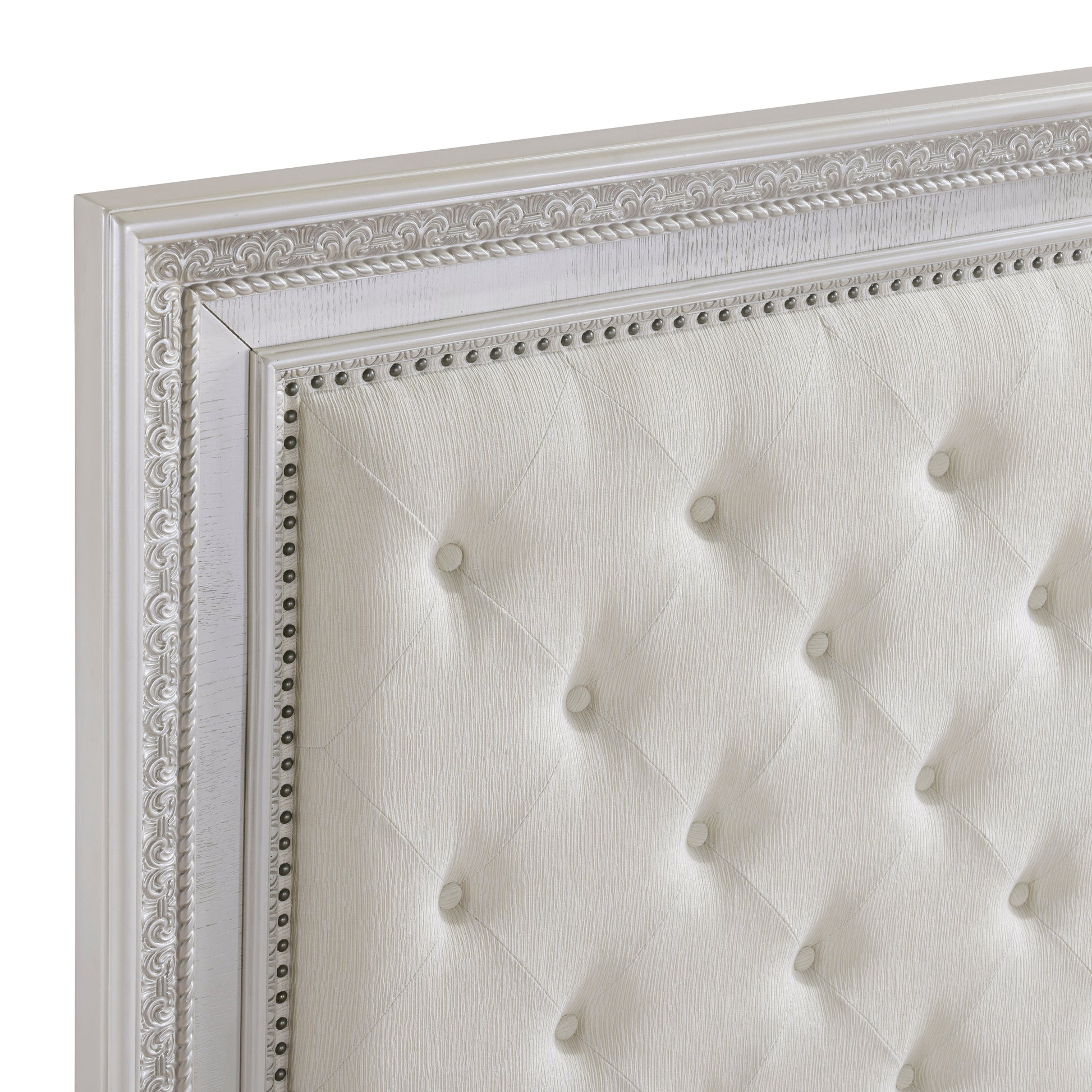 Classic Luxury Pearl White Finish King Bed Button Tufted Upholstered Headboard Bedroom Furniture 1Pc, Dart Molding Design Panels Box Spring Required King White Wood Bedroom Bed Frame Polyester Wood