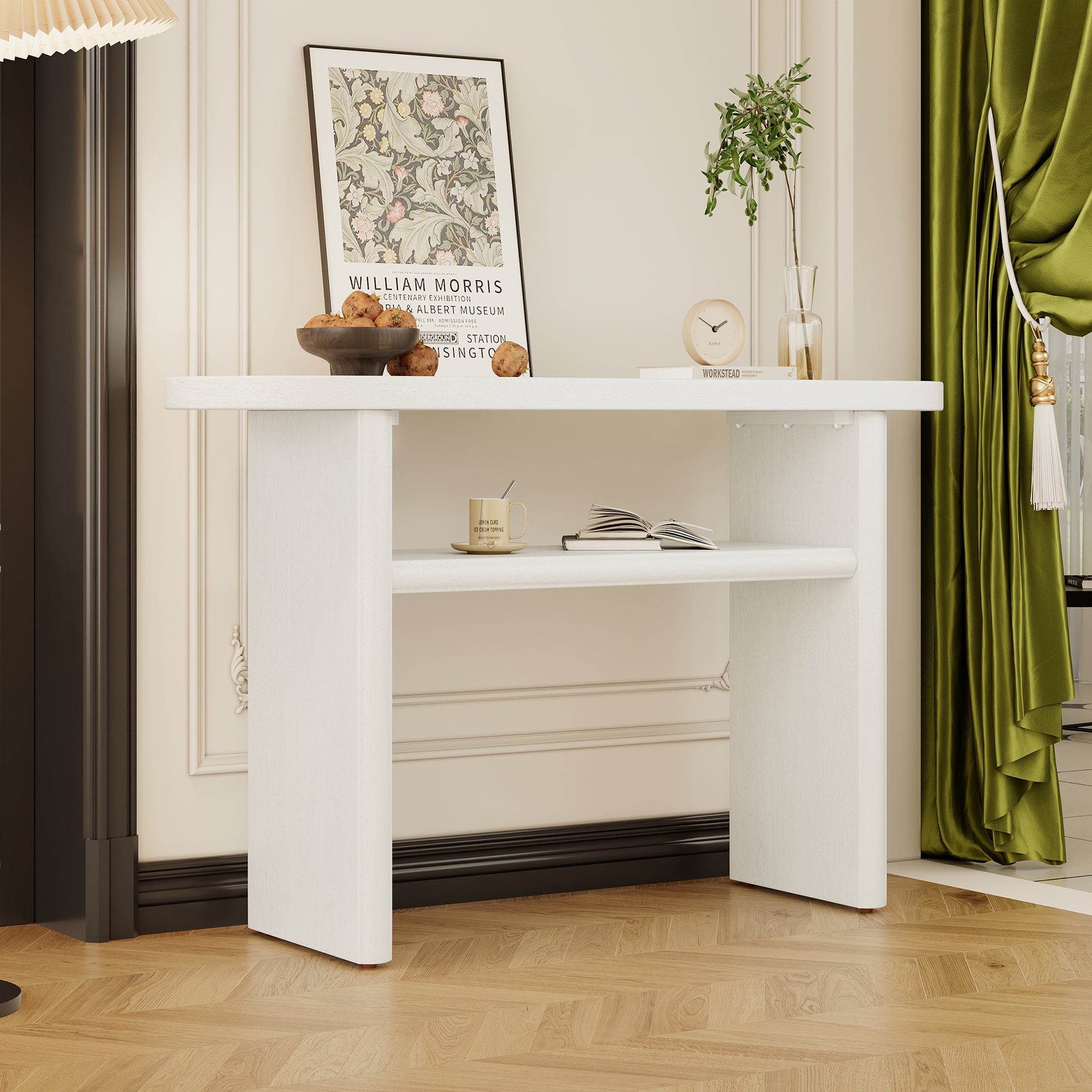 Elegant Minimalist Console Table With Rounded Edges And Sturdy Shelf Design For Entryway, Living Room Antique White Antique White Solid Wood Mdf