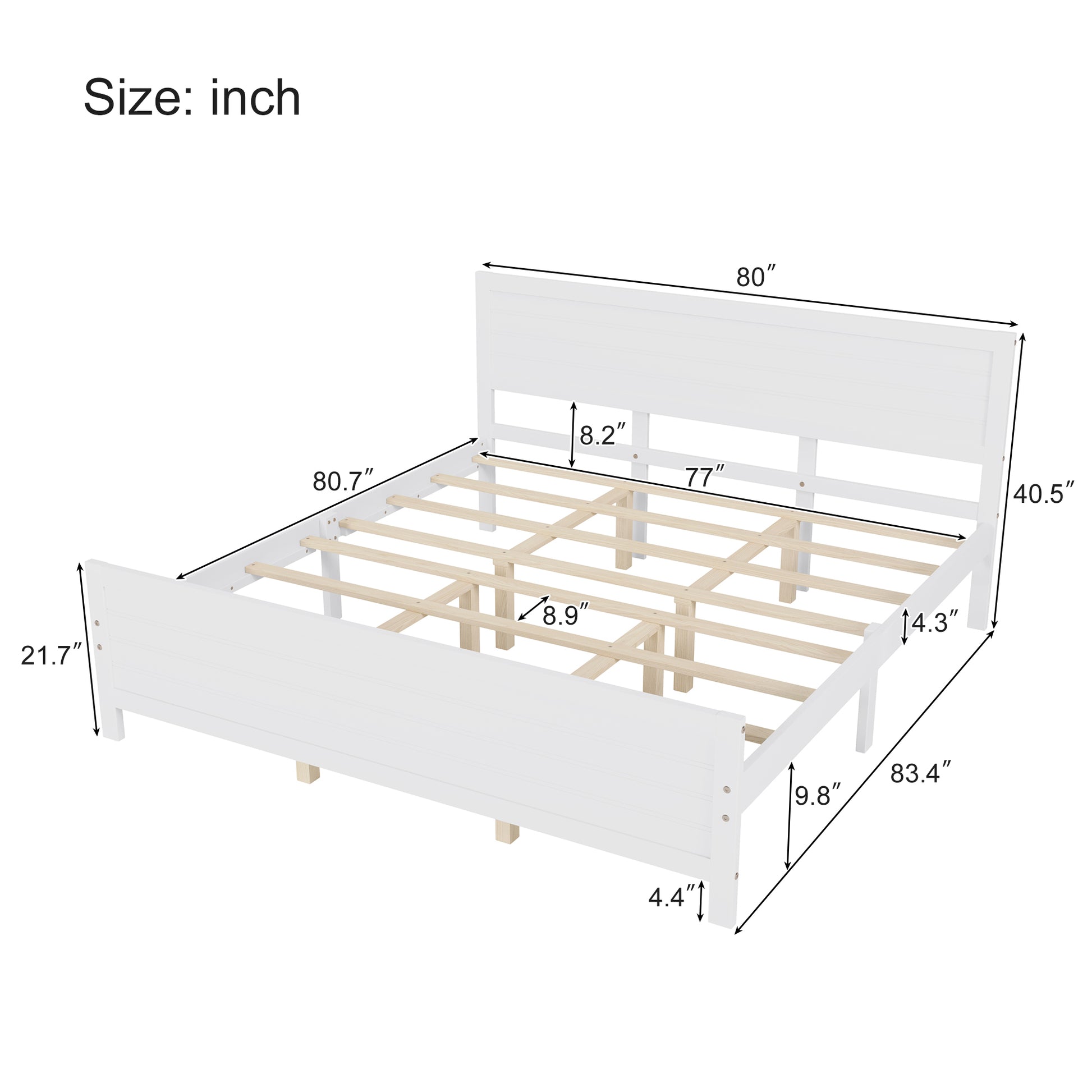 Wood Platform Bed Frame With Headboard, Mattress Foundation With Wood Slat Support, No Box Spring Needed, King Size, White Box Spring Not Required King White Wood Solid Wood Mdf