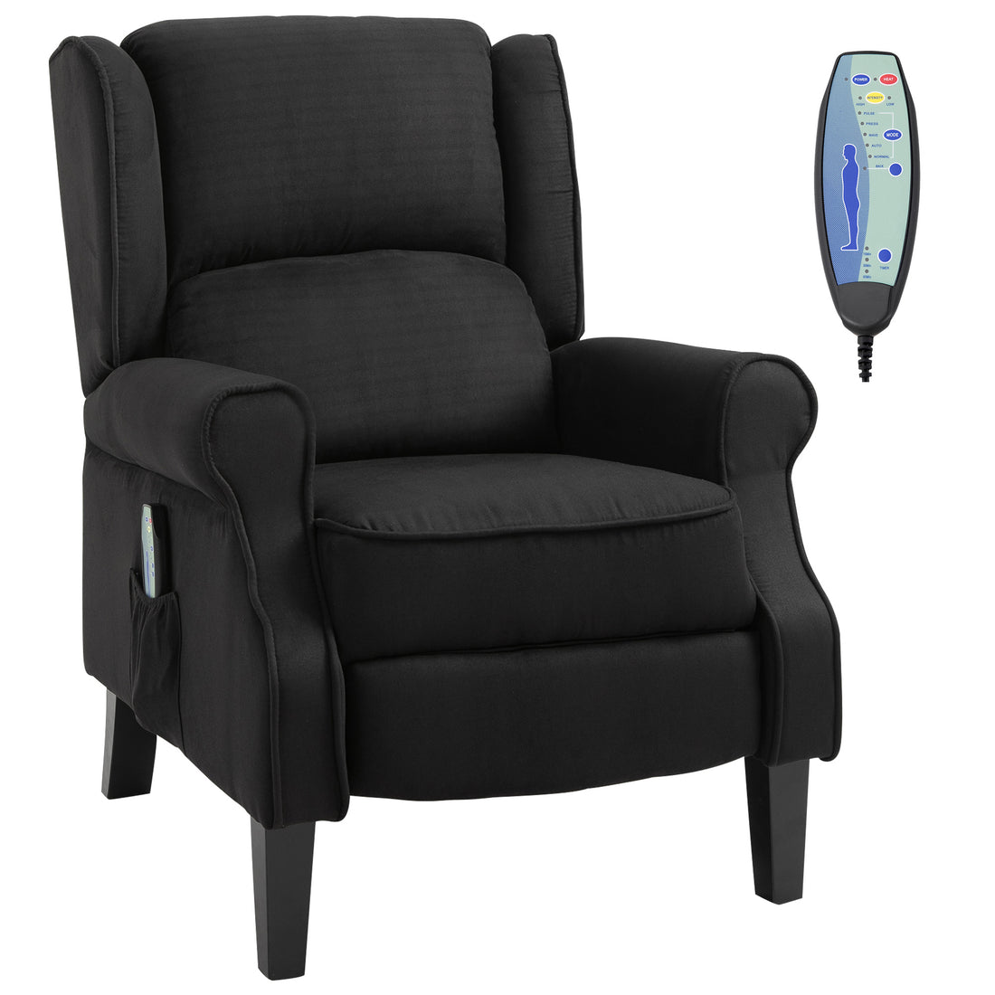 Homcom Wingback Heated Vibrating Massage Chair, Accent Sofa Vintage Upholstered Massage Recliner Chair Push Back With Remote Controller, Black Black Fabric