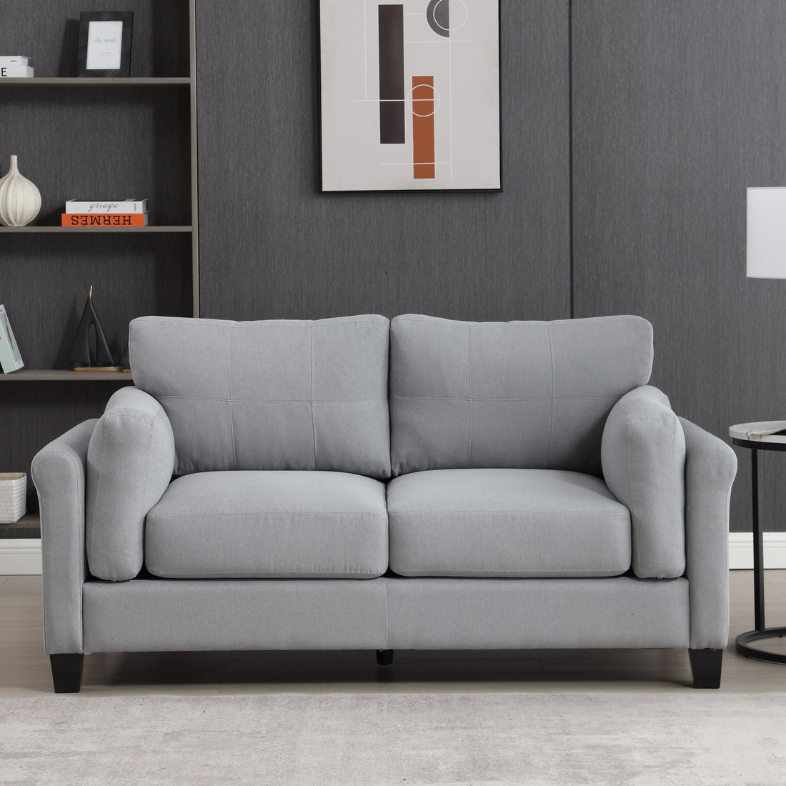 68.5" Modern Style Button Tufted Linen Upholstered Loveseat Sofa, Two Seat Sofa Couch, Living Room Sofa For Home Or Office, Gray Gray Fabric