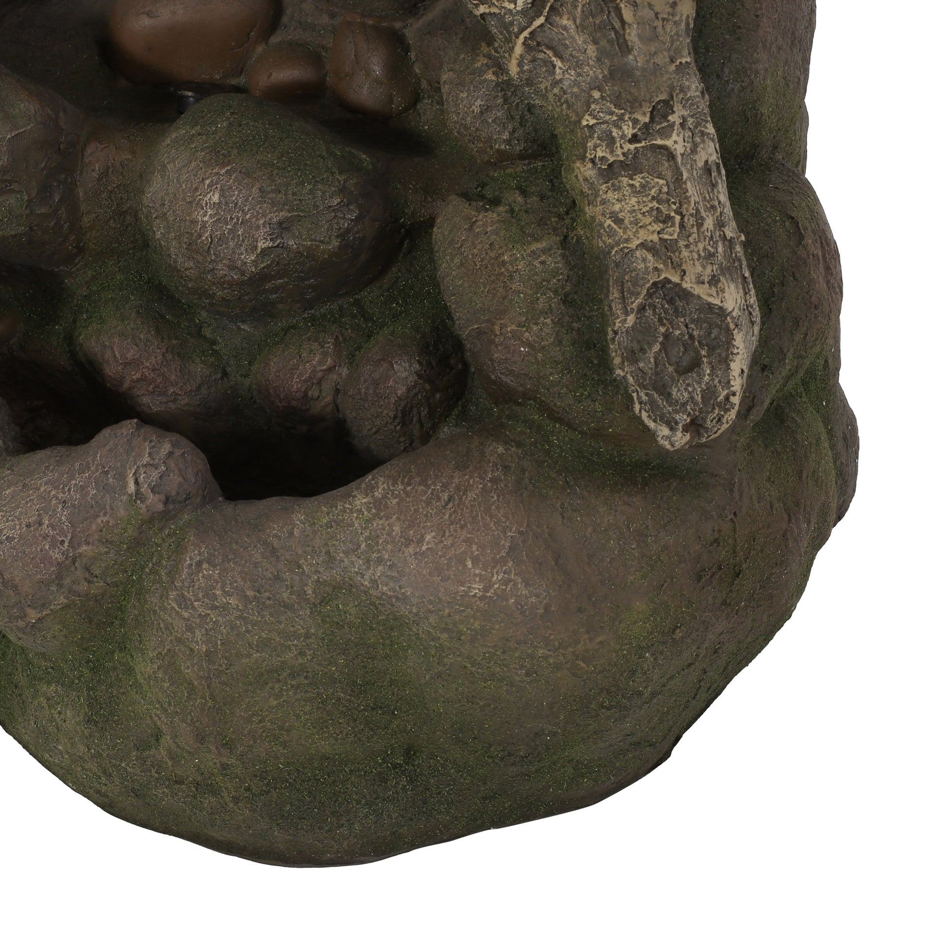 24.75" High Callan Fountain Weather Resistant Floor Fountain With Light, Light Brown Moss Brown Polyresin