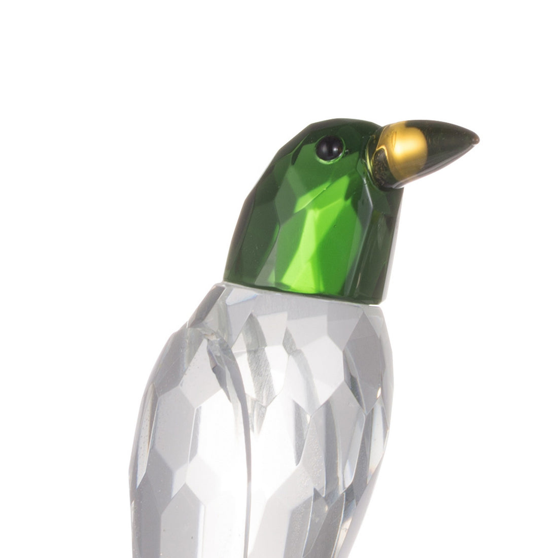 9 Inch 2 Parrots Sculpture Figurine Accent, Clear And Green Faceted Glass White Green Glass