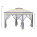 Outsunny 11' X 11' Pop Up Canopy Tent With Netting And Carry Bag, Instant Gazebo Sun Shelter, Tents For Parties With 121 Square Feet Of Shade, For Outdoor, Garden, Patio, Beige Beige Steel