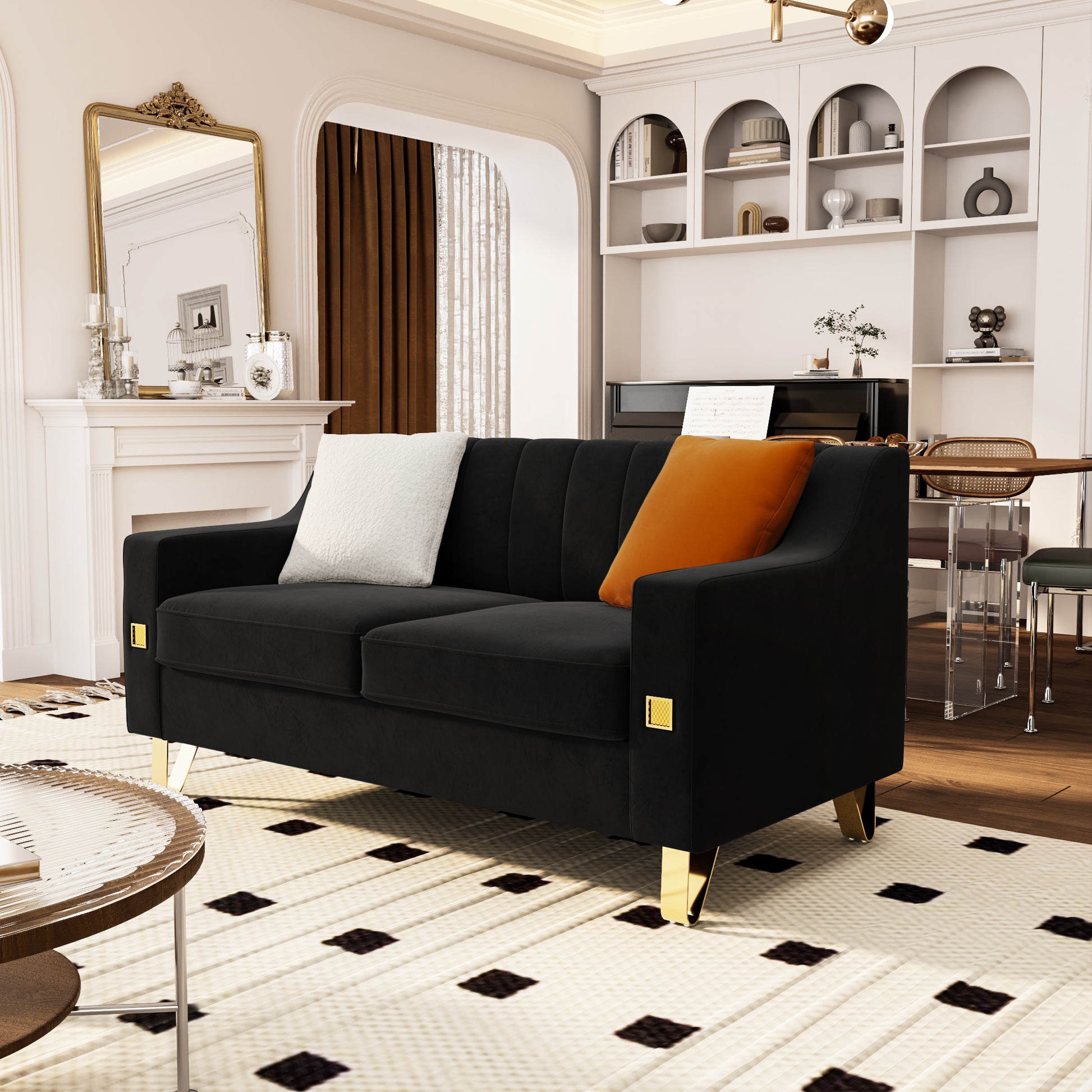Fx P85 2S Bk 2 Seats Sofa Black Velvet 2 Seat