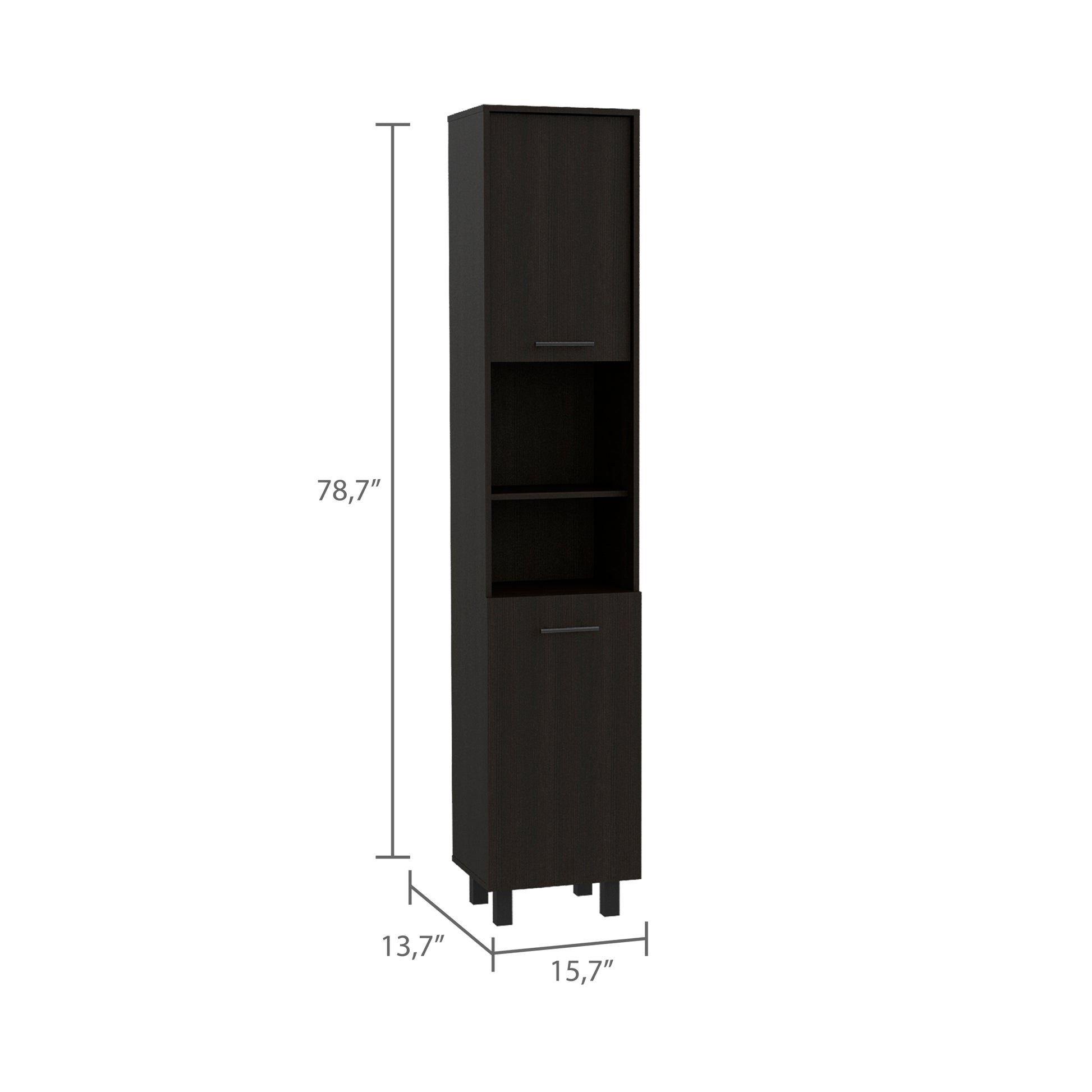 Sheffield 2 Door Pantry Cabinet, With Two 2 Cabinet Spaces And Two Open Shelves Black Kitchen Contemporary Pine Particle Board Cabinets Included Engineered Wood