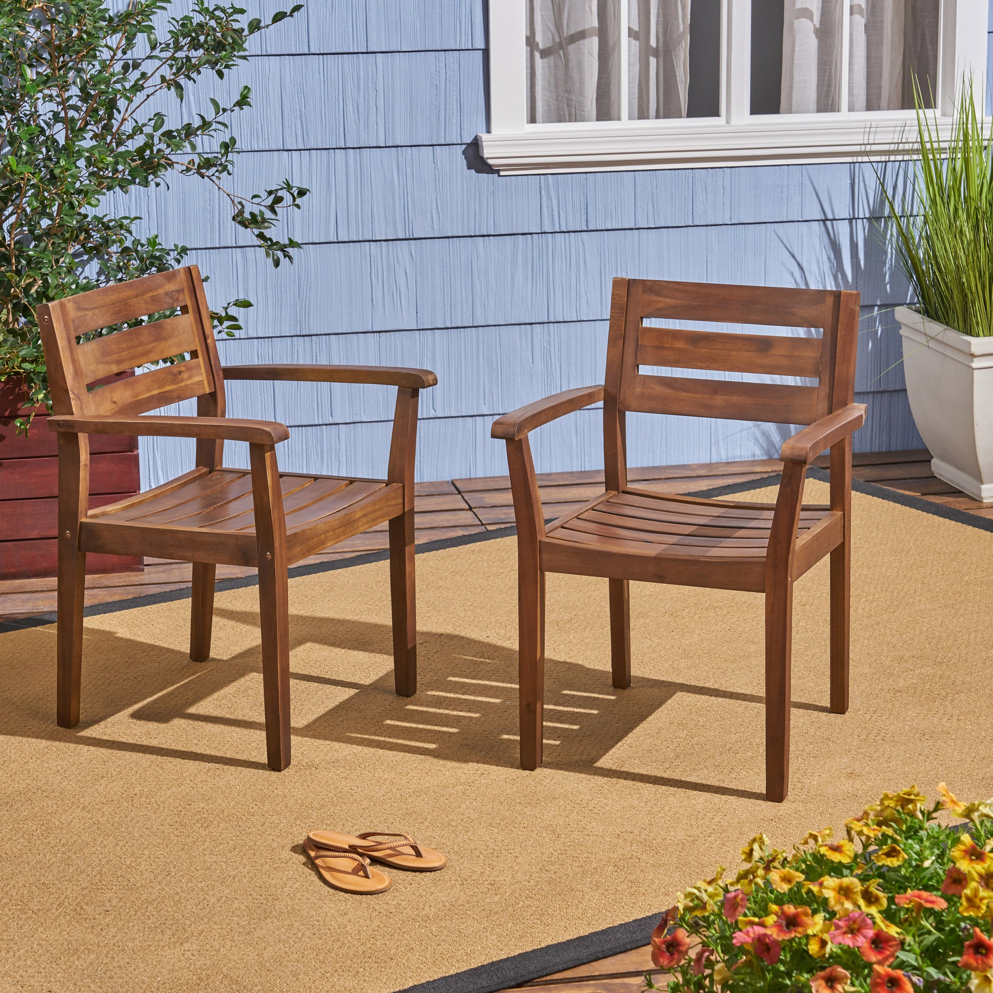 Stamford Dining Chair,Set Of 2 Dark Brown Acacia Wood