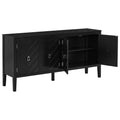 Four Door Sideboard With Geometric Line Patterns And Vintage Metal Handles For Timeless Elegance,Suitable For Living Rooms, Entrance And Study Rooms Black Primary Living Space American Design Mdf