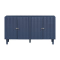 Elegant Four Door Sideboard With Wavy Pattern Doors, Cylindrical Legs, And Sleek Metal Handles, Adjustable, Suitable For Study, Entryway And Living Room Navy Blue Primary Living Space American