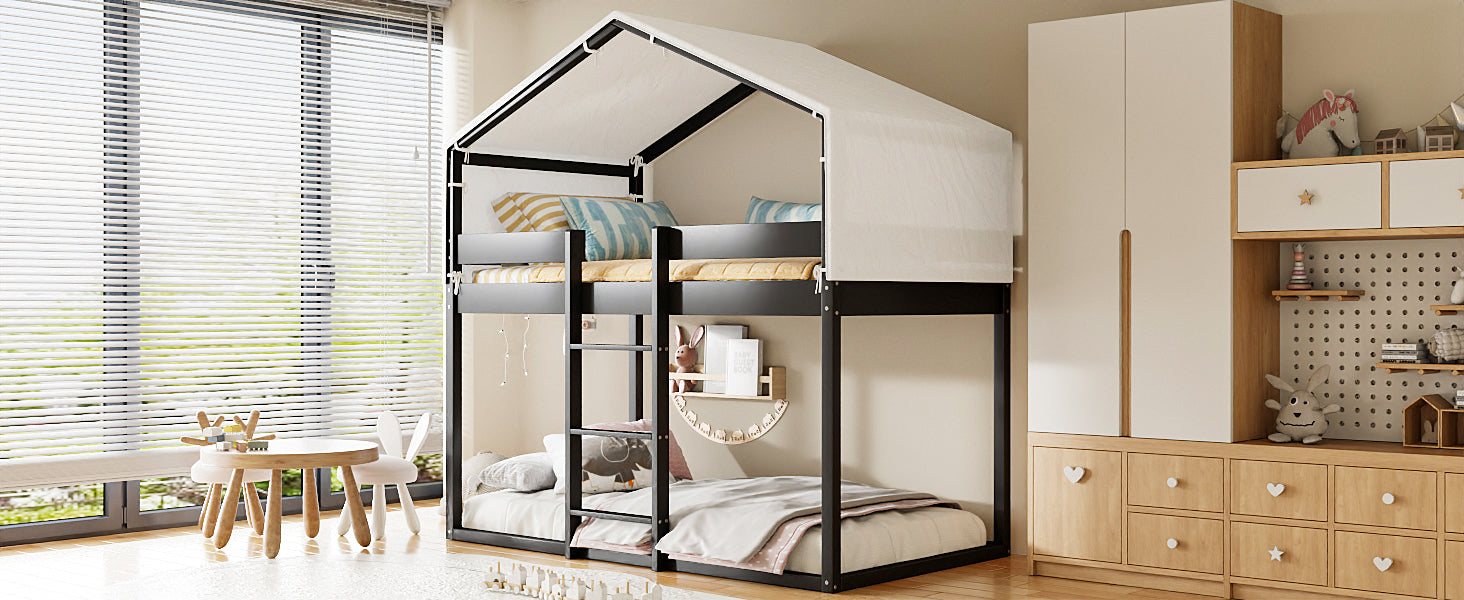 Twin Over Twin Wood Bunk Bed With Tent, Espresso Old Sku:Lt000708Aap Espresso Solid Wood