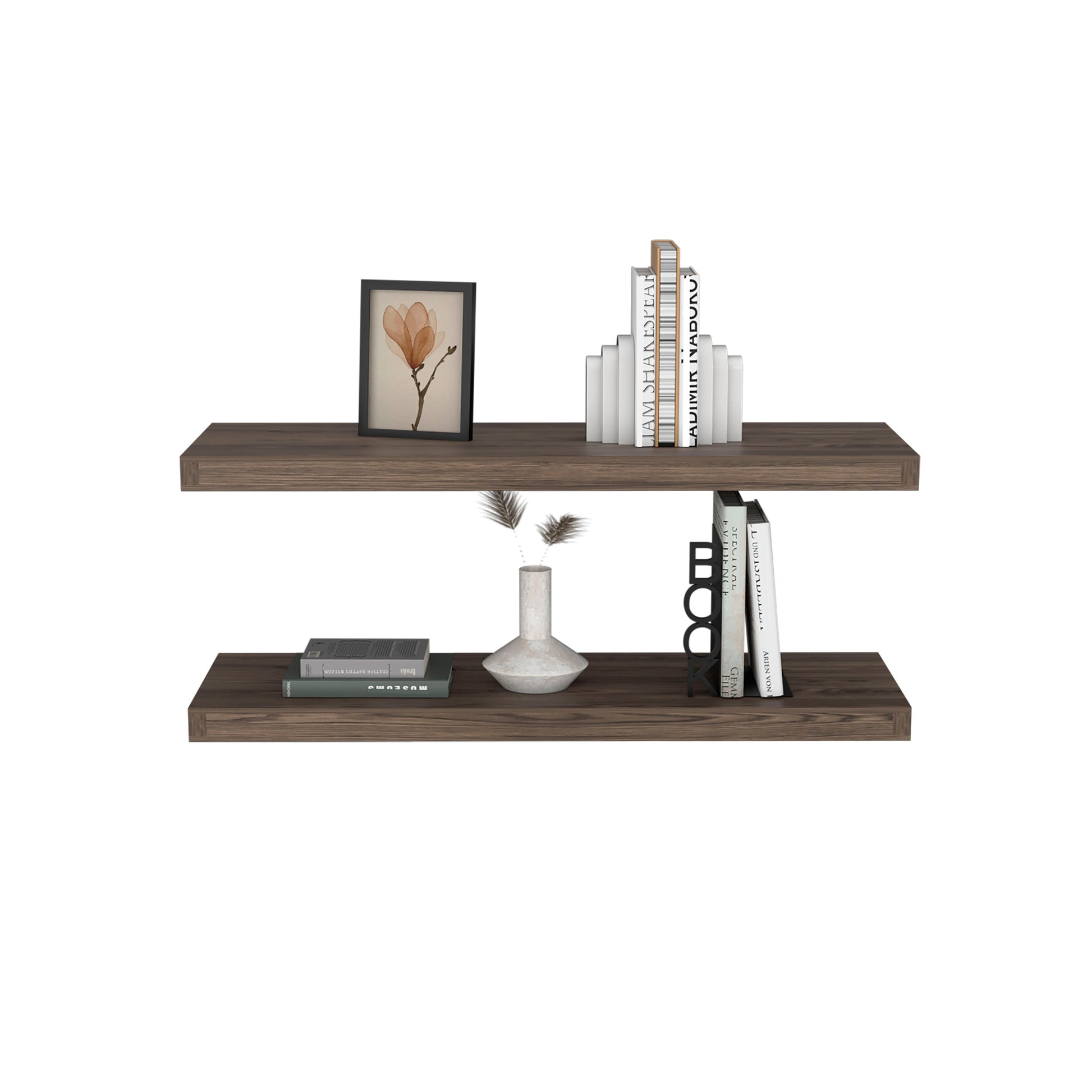 Ecco 31.5" Wide Floating Shelves Set Of 2, Shelves For Wall Decor For Bedroom, Bathroom Storage Shelves, Book Shelves For Living Room 2 Or Less Brown Horizontal Primary Living Space Open Back Modern