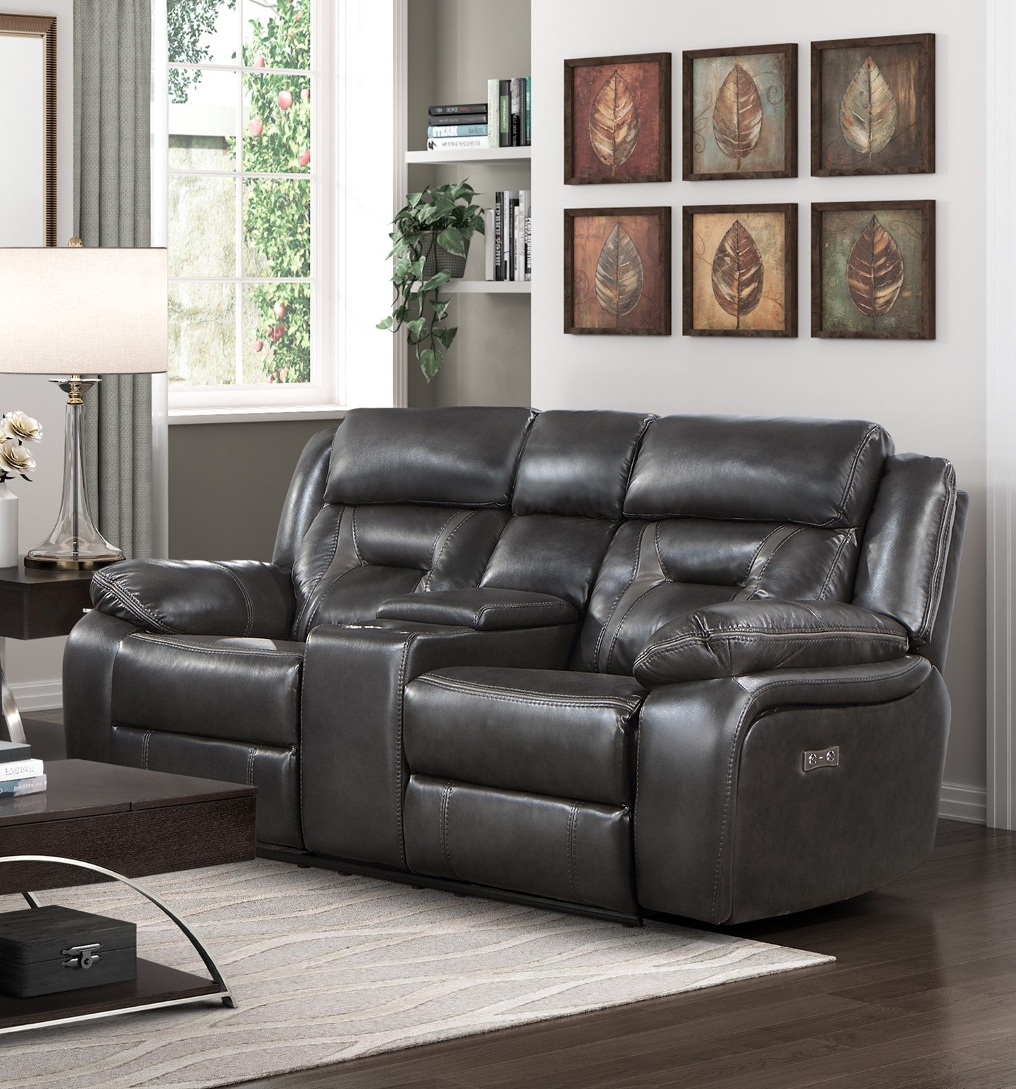 2Pc Power Reclining Sofa Set Modern Design Living Room Furniture Sofa And Loveseat With Center Console Dark Grayfaux Leather Upholstery Usb Ports Contemporary Home Dark Gray,Light Gray Faux Leather Wood Primary Living Space Contemporary,Modern,Ultra