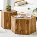 Modern Minimalist Set Of Two Hexagonal Wood Grain Mdf Coffee Tables.Modern Mdf Coffee Table, With Complex Texture Patterns, Style And Texture Coffee Table To Redefine Your Interior Decoration. Wood