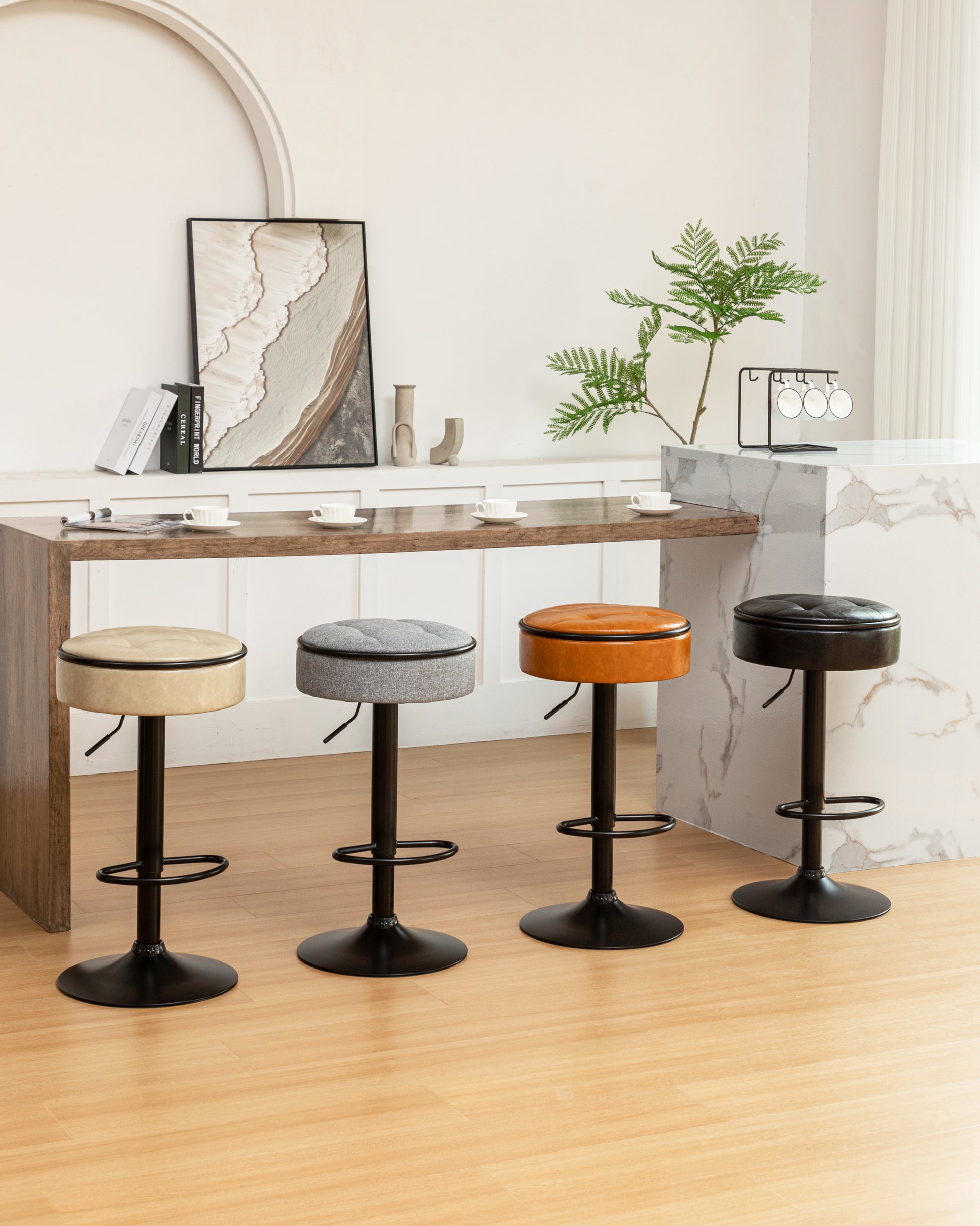Round Storage Bar Stool Set Of 2, Black Faux Leather Height Adjustable Barstool, 360 Counter Height Swivel Stool, Armless Bar Chair With Metal Frame For Kitchen Counter Dining Living Room Black Set Of 2 Foam Pu Leather
