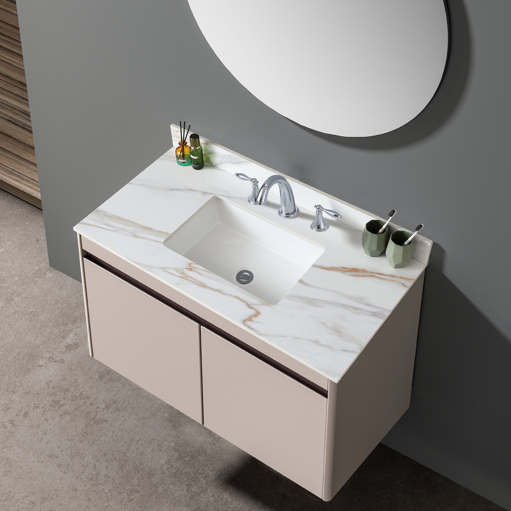 43 Inch Marble Vanity Top, Bathroom Vanity Top With Undermount Rectangular Middle Sink And 4" Height Backsplash, Pre Drilled 8 Inch Faucet Hole Spread Vanity Top, Carrara White With Veins White Marble Bathroom American Design Sintered Stone Sintered