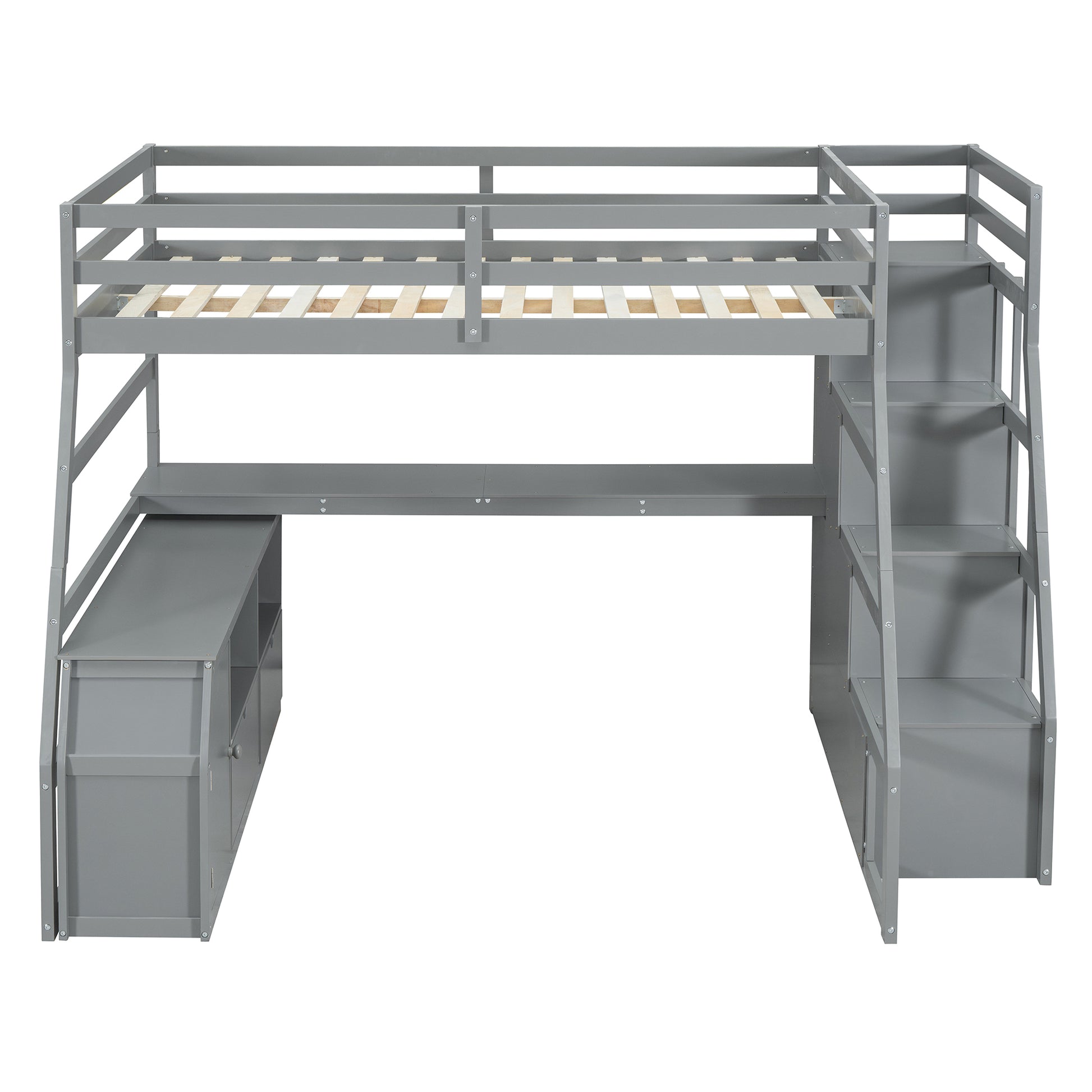 Full Size Loft Bed With 7 Drawers 2 Shelves And Desk Gray Full Gray Plywood