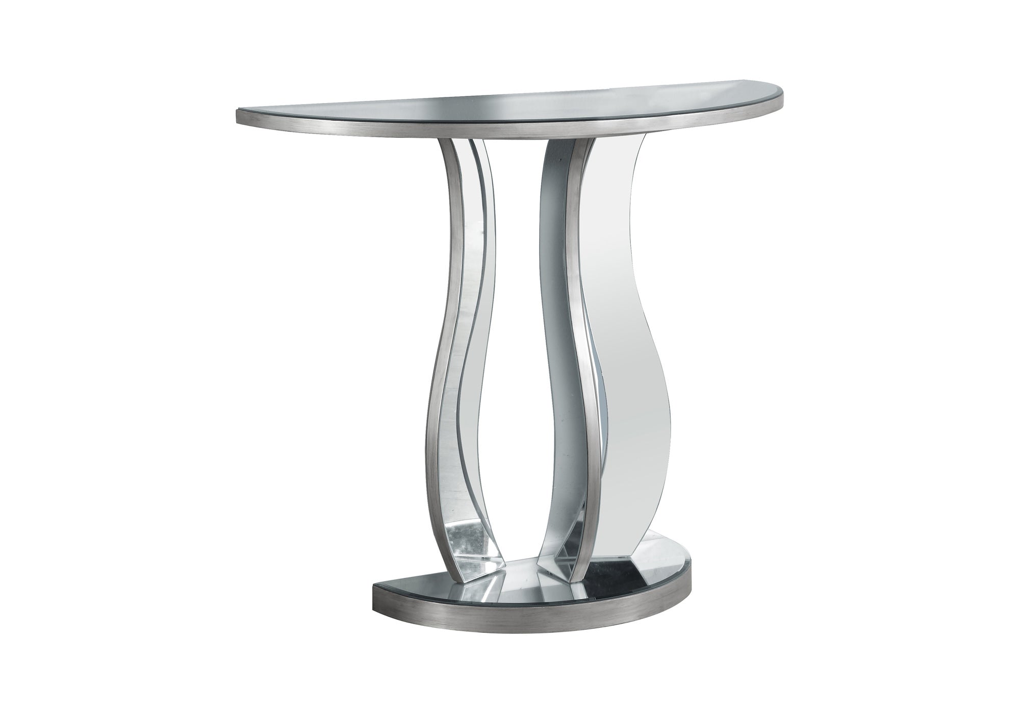 Accent Table, Console, Entryway, Narrow, Sofa, Living Room, Bedroom, Clear Mirror, Grey, Transitional Silver Mdf