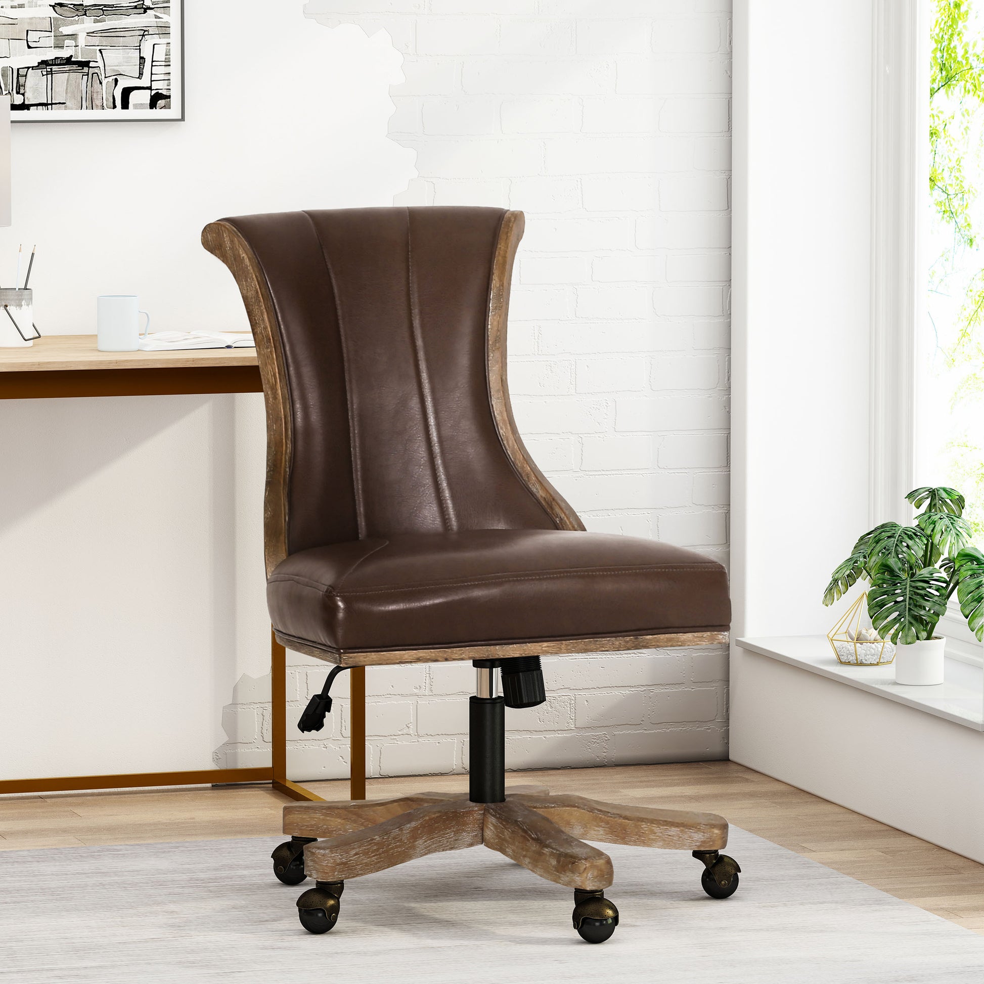 Swivel&Lift Office Chair Brown Neutral Pu