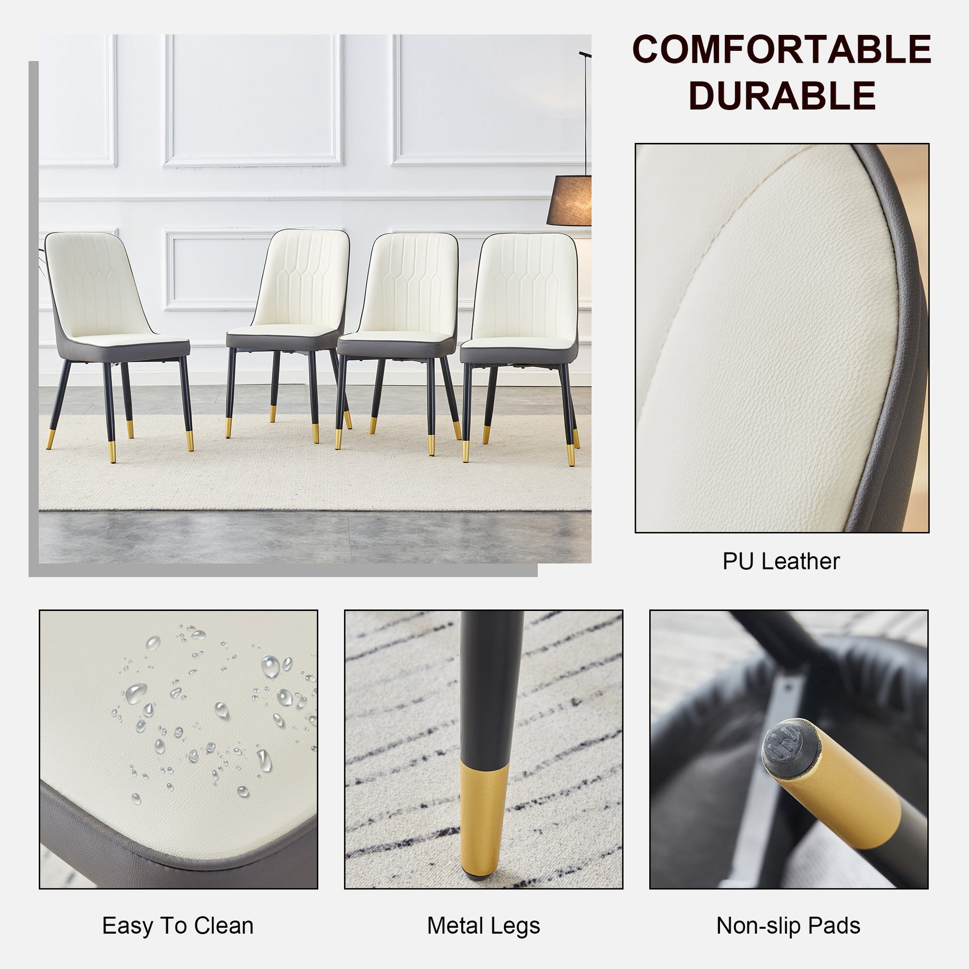 1 Table And 8 Chairs Set.A Rectangular Dining Table With A 0.39 Inch Imitation Marble Tabletop And Black Metal Legs.Paired With 8 Chairs With Pu Leather Seat Cushion And Black Metal Legs.F 1538,C 007 Black Glass Metal