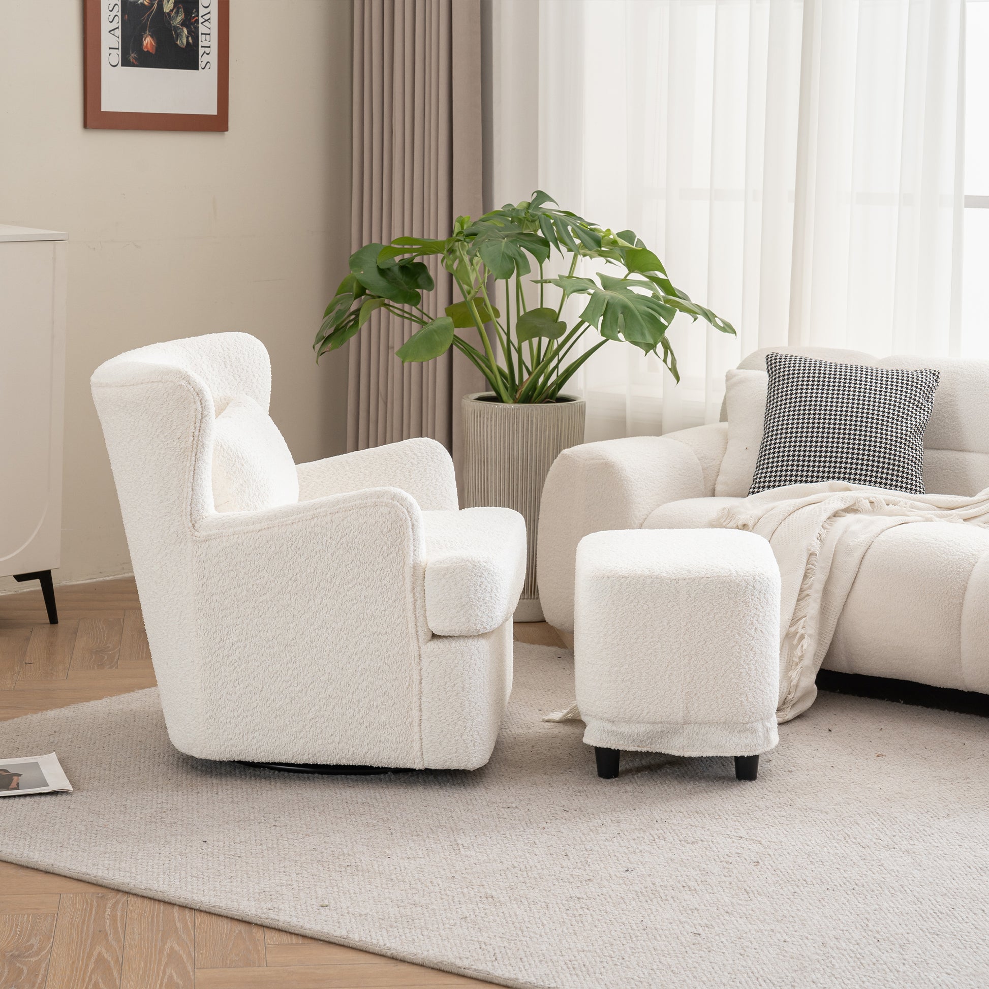 Modern Luxury Velvet Swivel Chair, 360 Swivel Comfort Round Armchair, Single Sofa Chair With Lounge Seat For Bedroom Office Reading Space, Set Of 1Beige Beige Wood