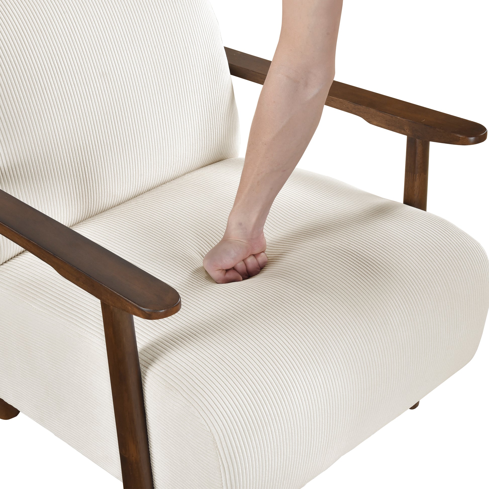 Modern Design 1Pc Accent Chair Beige Corduroy Seat Cushions Solid Wood Living Room Furniture Beige Primary Living Space Contemporary,Modern Plywood,Solid Wood