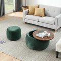 Round Storage Ottoman, 2 In 1 Function, Work As End Table And Ottoman,With Small Seat,Green 25