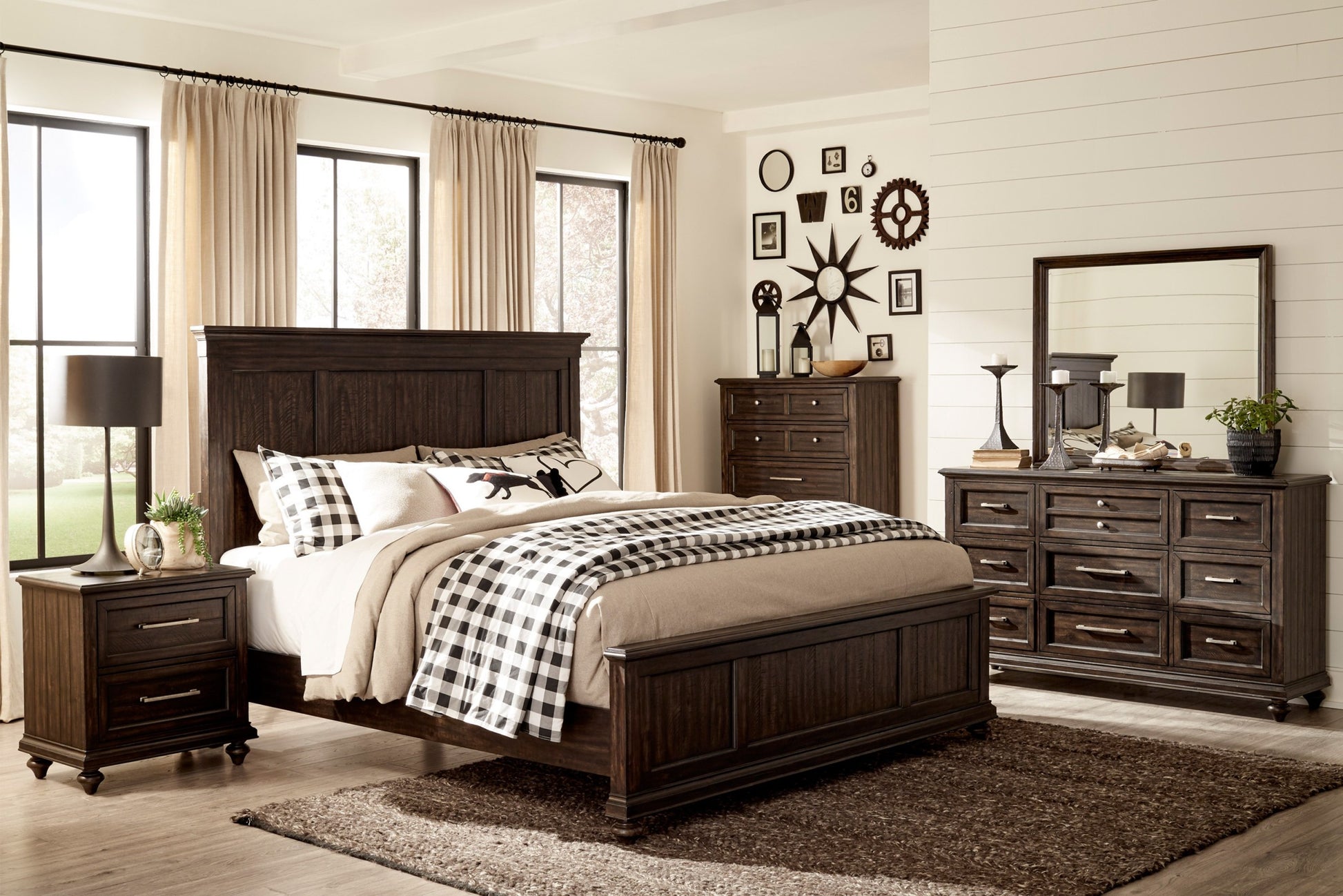 Solid Transitional Style Bedroom 1Pc Nightstand Of 2 Drawers Traditional Framing Driftwood Charcoal Finish Wooden Furniture Brown Mix 2 Drawers Bedside Cabinet Bedroom Transitional Wood