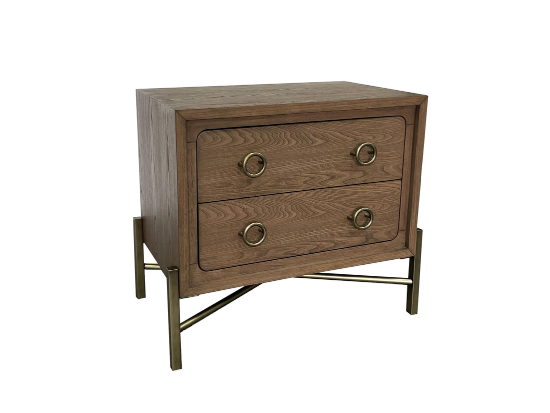 2 Drawer Nightstand With Usb In Latte Finish With Metal Base Light Brown Solid Wood Mdf