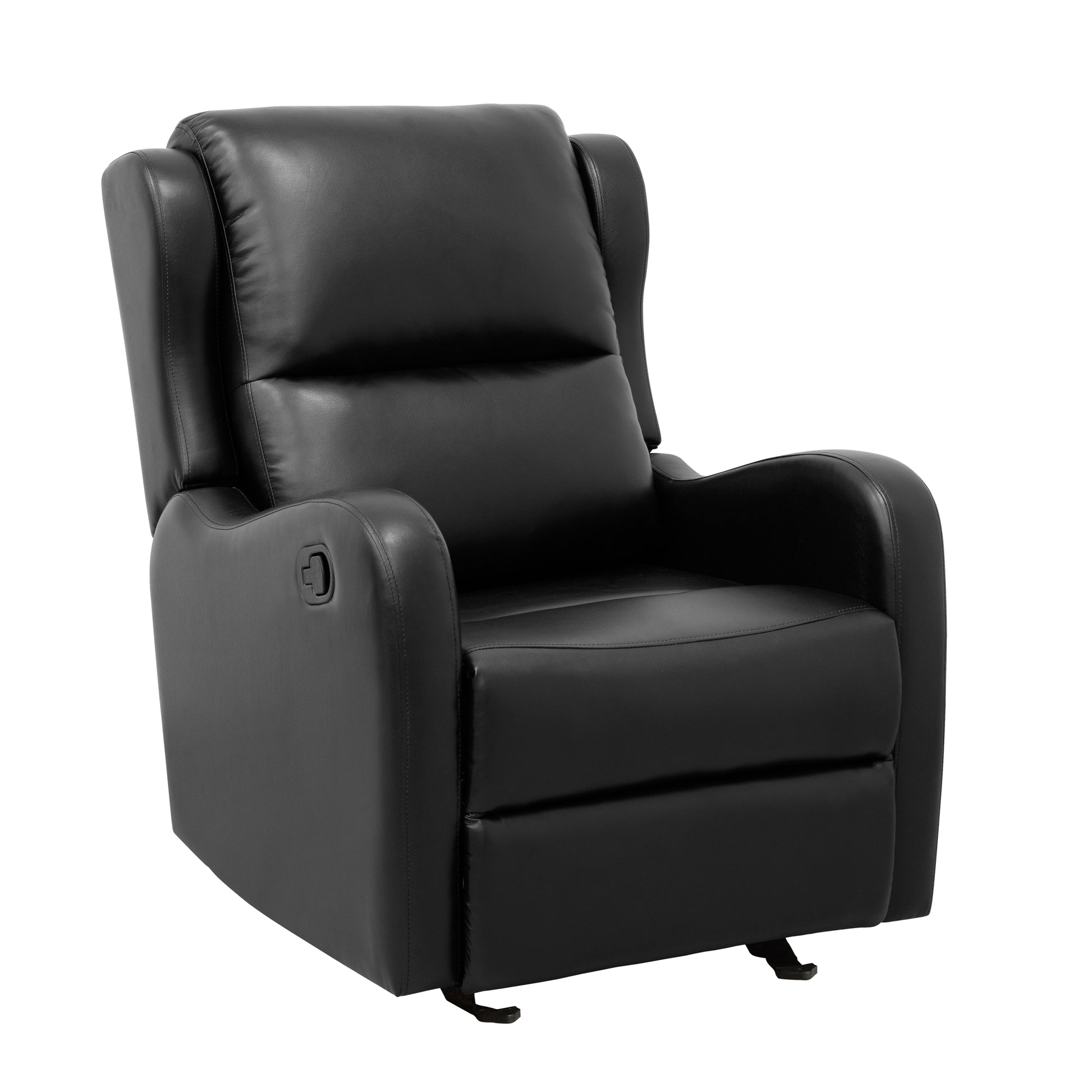 Black Faux Leather Upholstery Glider Reclining Chair 1Pc Living Room Furniture Comfort Seating Black Faux Leather Wood Primary Living Space Solid Wood