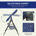 Outsunny 3 Seat Outdoor Patio Swing Chair With Removable Cushion, Steel Frame Stand And Adjustable Tilt Canopy For Patio, Garden, Poolside, Balcony, Backyard, Dark Blue Dark Blue Steel