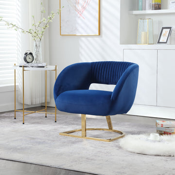 Coolmore Upholstered Tufted Living Room Chair Textured Linen Fabric Accent Chair With Metal Stand Navy Velvet