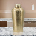 22 Inch Lidded Vase Jar, Tall Curved Silhouette, Hammered Texture, Gold Gold Aluminum