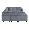 8 Piece Modular Sectional With Storage Seats, Side Pockets, Charging Ports Dark Gray Corduroy Fabric Modern Living Room Sectional Couch Solid Wood Furniture Dark Gray Polyester Wood Primary Living Space Modern Solid Wood 8 Seat