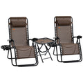 Outsunny Zero Gravity Chair Set With Side Table, Folding Reclining Chair With Cupholders & Pillows, Adjustable Lounge Chair For Pool, Backyard, Lawn, Beach, Brown Brown Steel