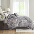 7 Piece Cotton Printed Comforter Set Grey King King Grey Polyester