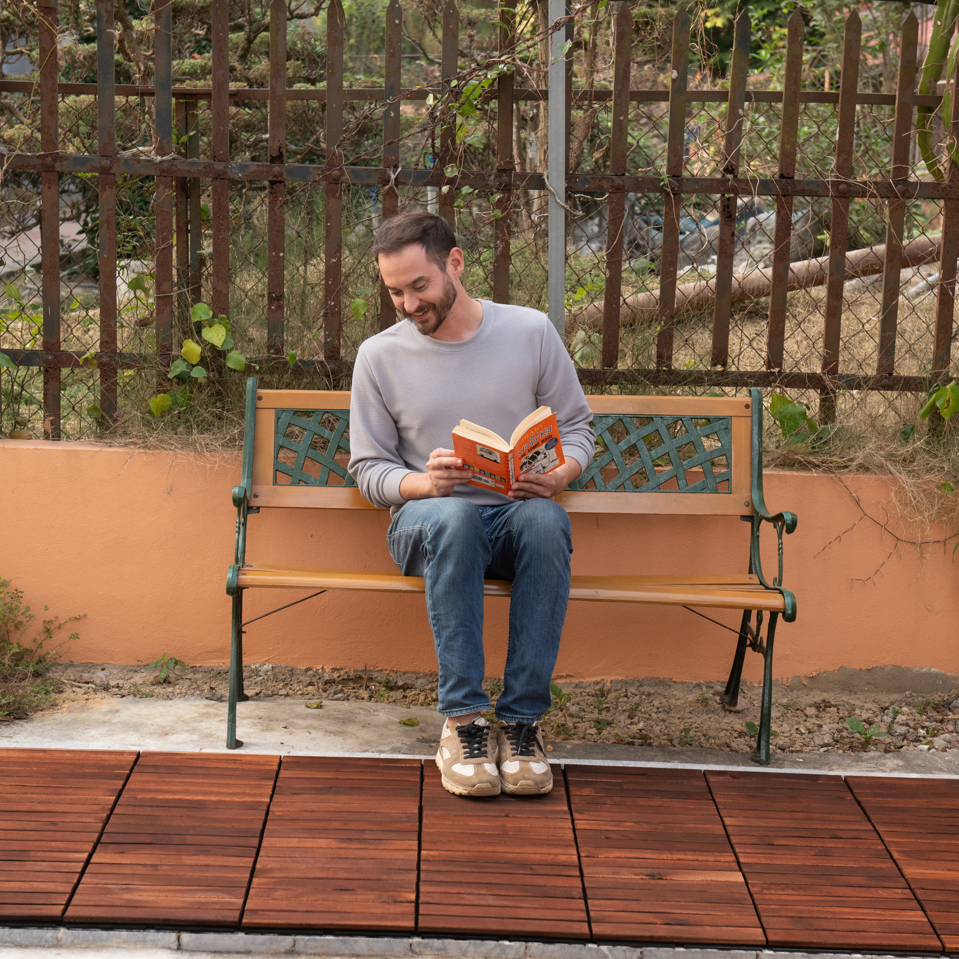 10 Pcs Interlocking Deck Tiles Striped Pattern, 12" X 12" Square Acacia Hardwood Outdoor Flooring For Patio, Bancony, Pool Side,.. Brown Garden & Outdoor American Design,American Traditional,Antique Solid Wood