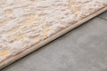 Luxury Machine Washable Beige Abstract Gold Gilded Chinchilla Faux Fur Area Rug Beige Gold Polyester