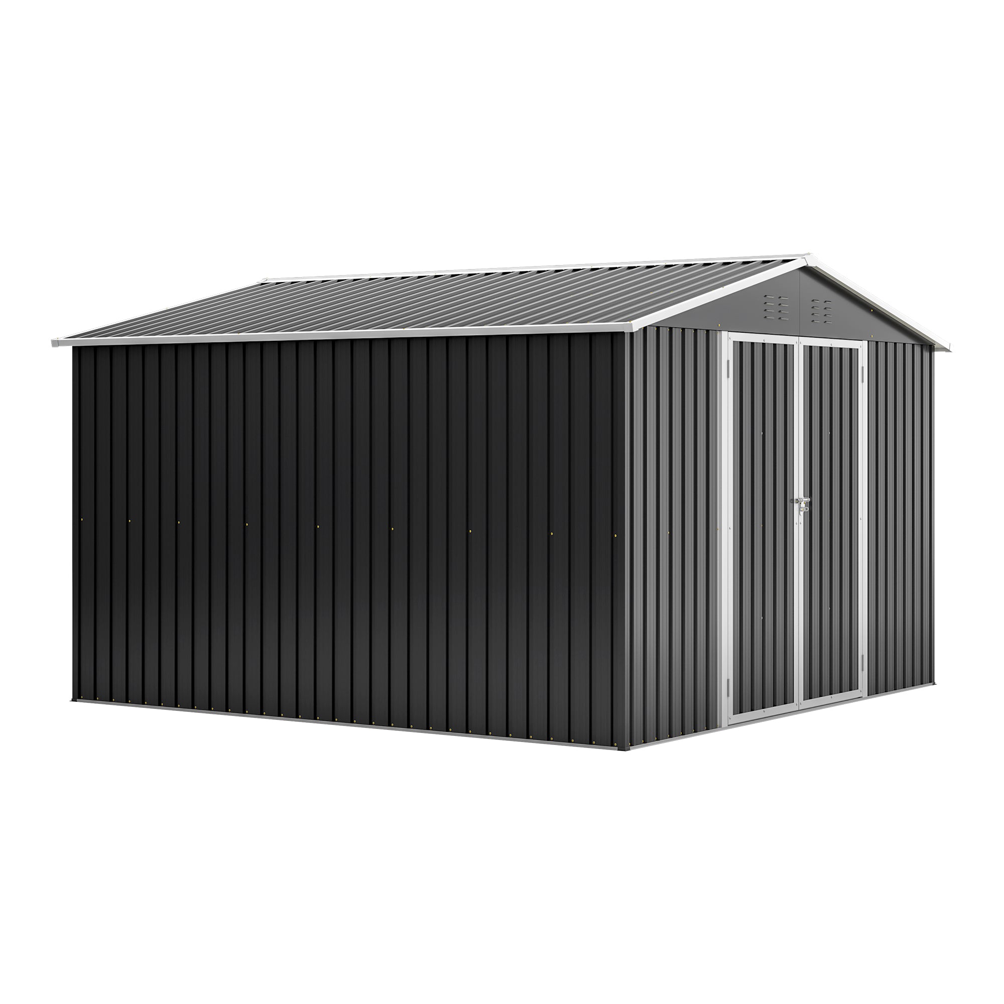 Outdoor Storage Shed 10X10 Ft, Utility Metal Tool Storage With Lockable Doors And Updated Frame Structure, Large Metal Garden Shed For Backyard, Patio Lawn, Black Black Metal