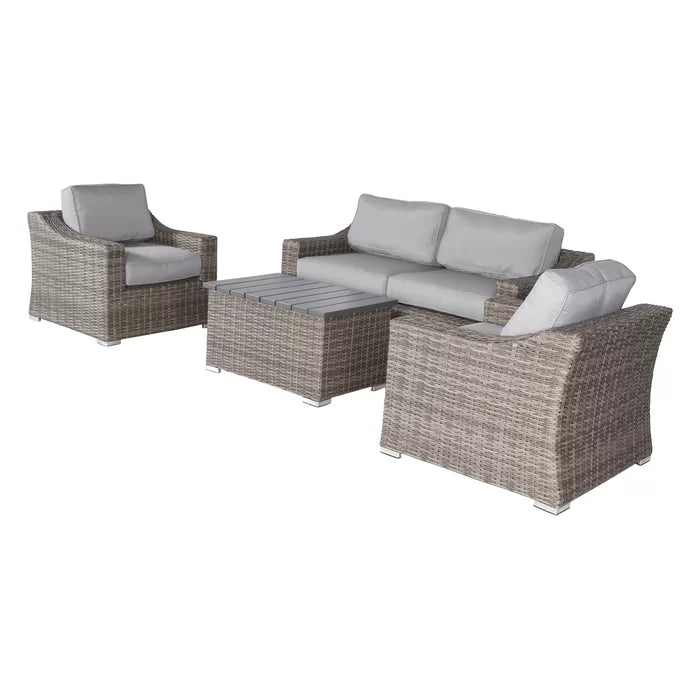 Stylish Fully Assembled 4 Person Wicker Sofa Seating Group With Plush Cushions Perfect For Outdoor Gatherings Grey,Grey Mix Wicker