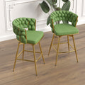 Bar Chair Linen Woven Bar Stool Set Of 2,Golden Legs Barstools No Adjustable Kitchen Island Chairs,360 Swivel Bar Stools Upholstered Bar Chair Counter Stool Arm Chairs With Back Footrest, Green Green Foam Linen