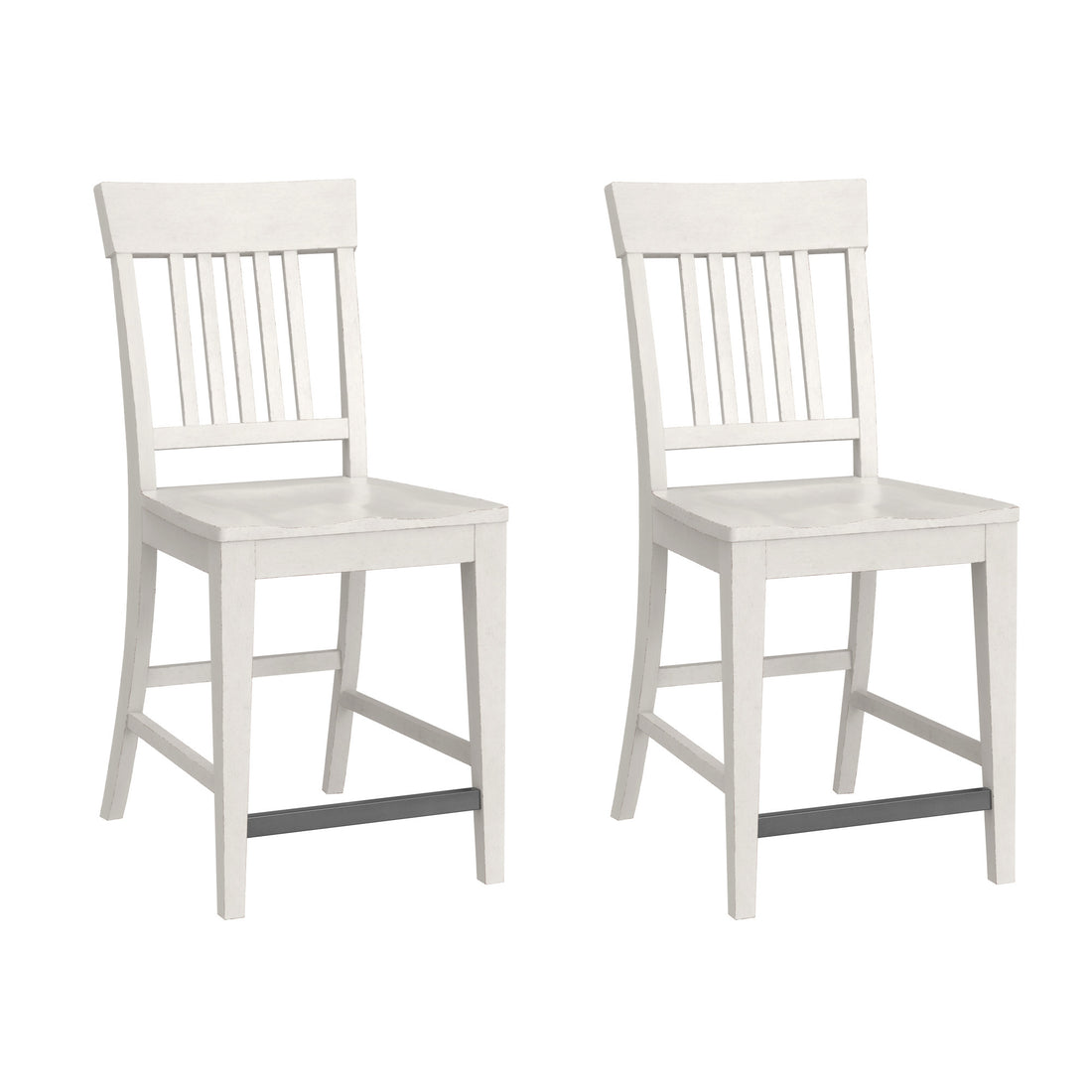 Haidel White Slat Back Counter Stools, Set Of 2 White Solid Wood