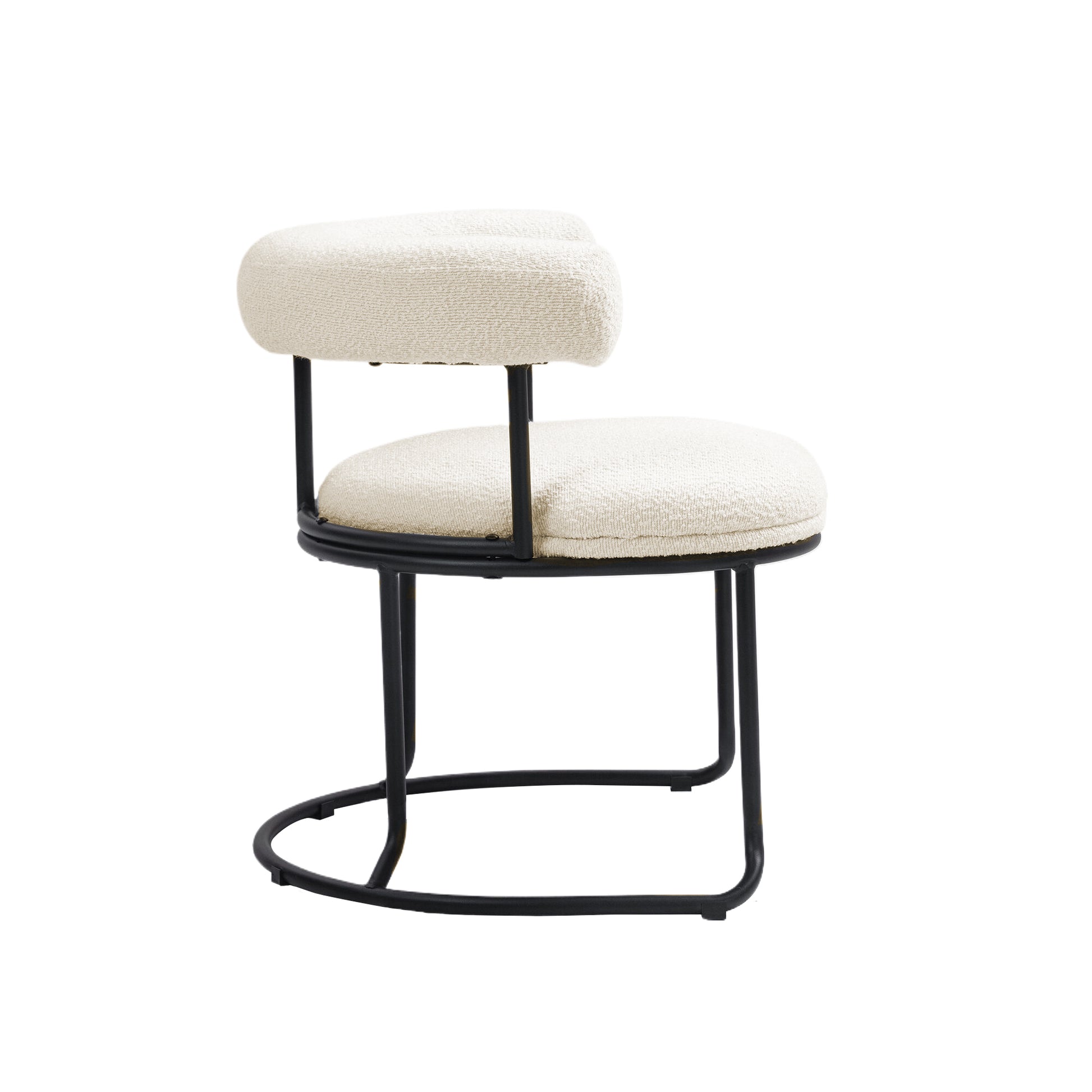 Coolmore Boucle Dining Chairs Set Of 2, Mid Century Modern Curved Backrest Chair, Round Upholstered Kitchen Chairs Beige Boucle Beige Foam Mdf Metal