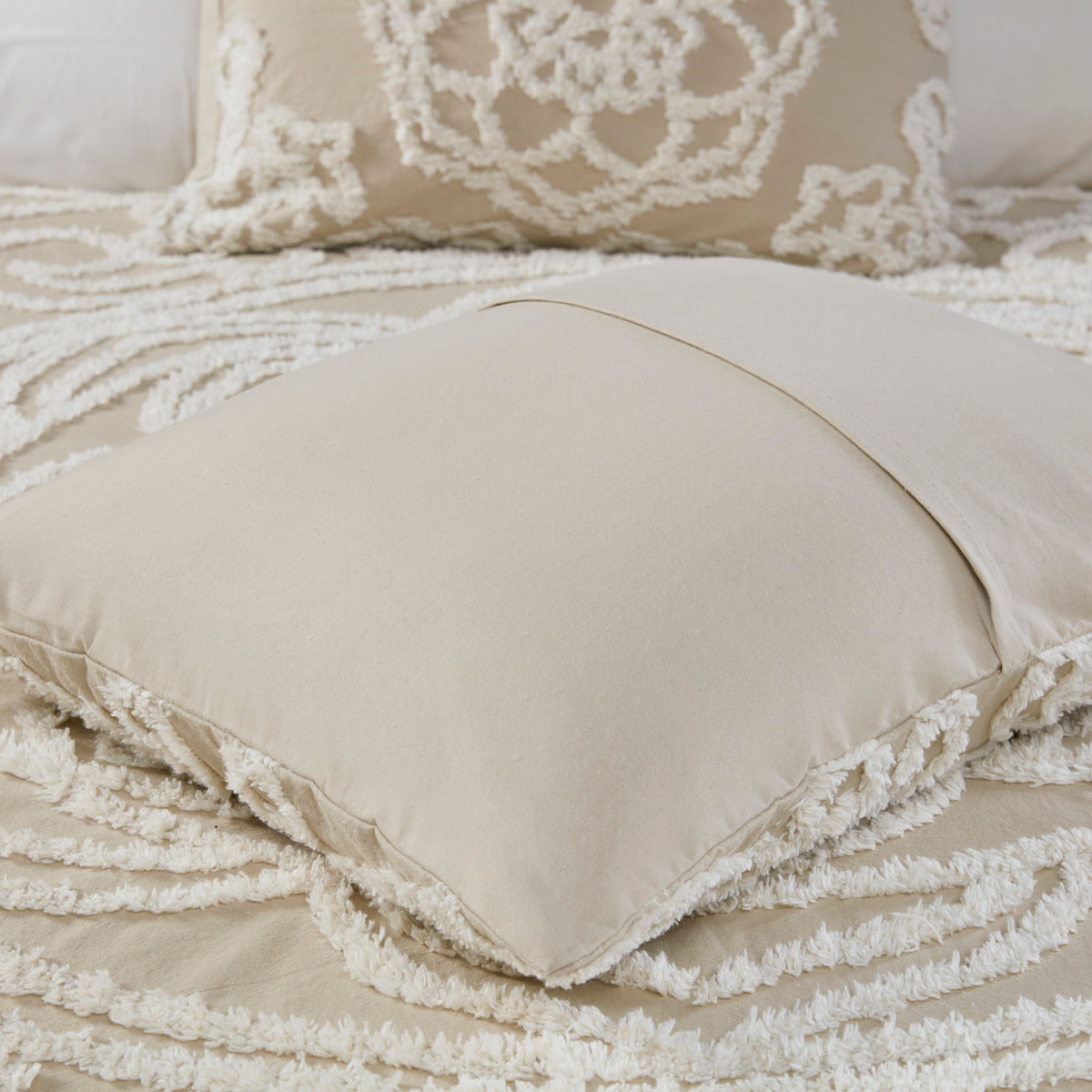 3 Piece Tufted Cotton Duvet Cover Set Queen Taupe Cotton