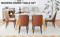 Table And Chair Set.Modern Minimalist Dining Table. White Imitation Marble Pattern Sintered Stone Desktop With Golden Metal Legs.Paried With 6 Comfortable Chairs With Pu Seats And Black Metal Legs.