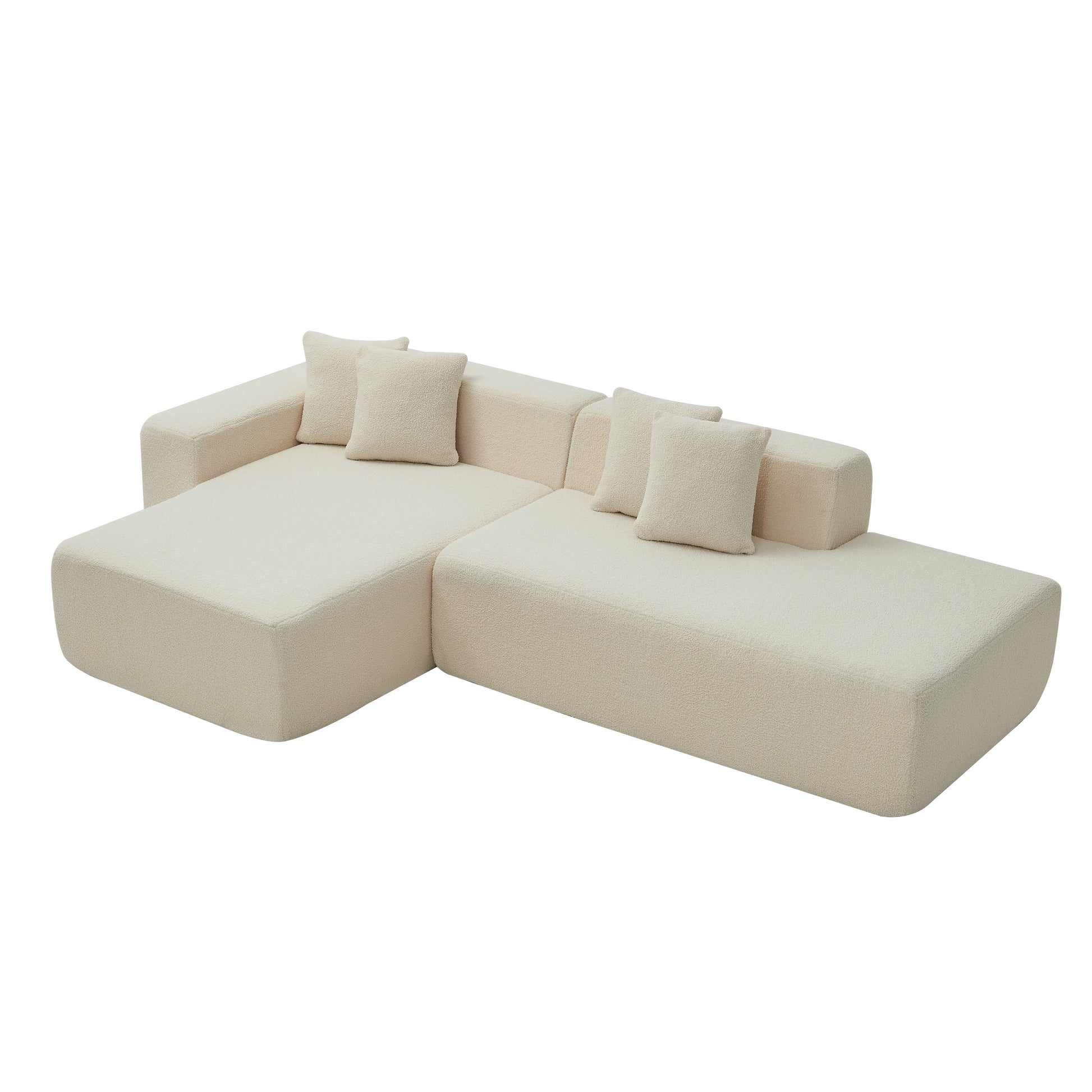 Modular Sectional Couch, Lambswool Fabric Modern L Shape Sectional Sofa With Chaise Lounge, Living Room Upholstered 5 Seater Corner Sofa Couch For Bedrooms, Apartment Beige Foam Sherpa 5 Seat