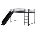 Twin Over Twin Size Metal Bunk Bed With Slide And Guardrails, Black Twin Black Metal