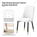 Table And Chair Set.A Morden Table With White Imitation Marble Patterned Stone Burning Tabletop With Golden Metal Legs.Paried With 4 Chairs With Pu Leather Backrest And Black Metal Legs. Black,White Gold Seats 4 Metal,Sintered Stone