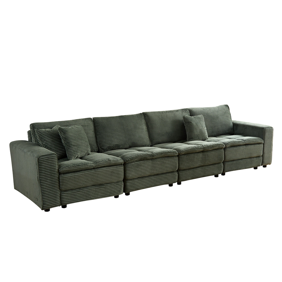 4 Seats Complimentary 2 Pillows ,Oversized Sectional Sofa,L Shaped Corner Couch With Detachable Seat & Back Cushion, Corduroy Upholstery Convertible Sleeper Sofa&Couch For Living Room Green Fabric 4 Seat