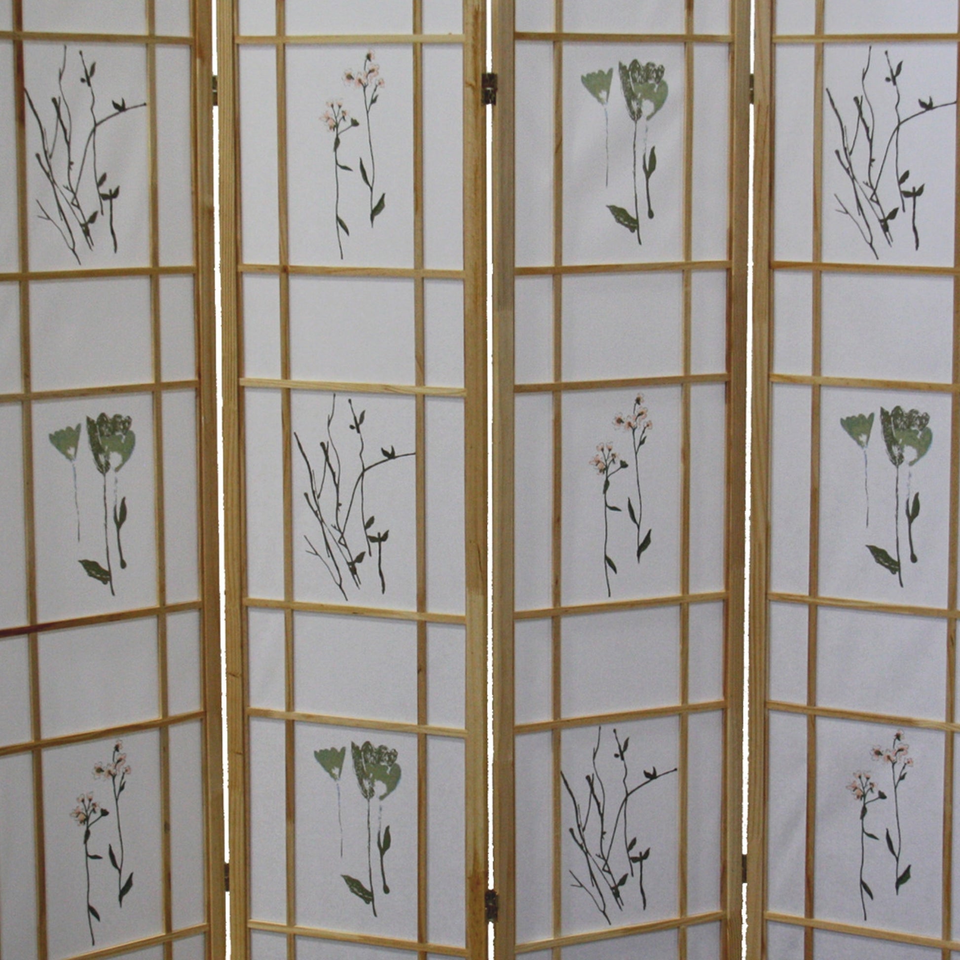 70" Tall 4 Panel Screen Room Divider "Shoji", Natural Wood Brown Wood